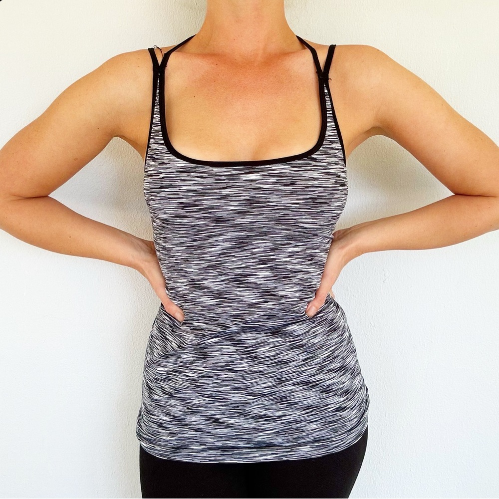 Poof Work It black white strappy cut out racerback workout tank size M/L